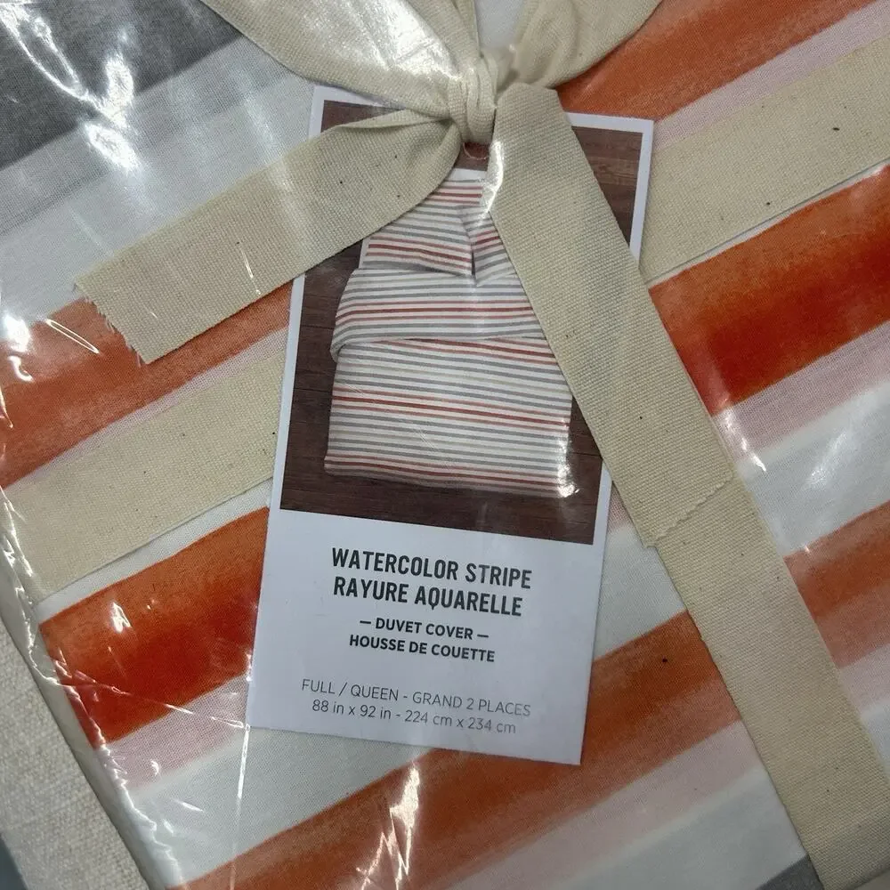 West Elm Watercolor Stripe Full / Queen Duvet & Euro Sham Set NEW NIP